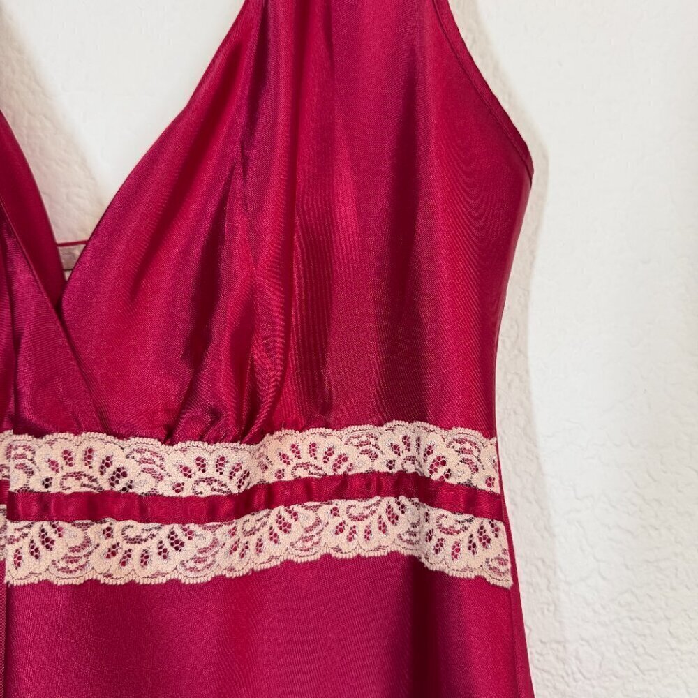 Vintage Red Satin Nightgown Slip Dress Lace Trim Medium - Picture 6 of 9